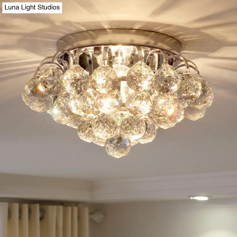 2-Light Flush Mount Chrome Crystal Raindrop Ceiling Light For Corridor