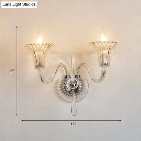 2-Light Modern Flared Wall Lamp With Clear Glass And Crystal Accent
