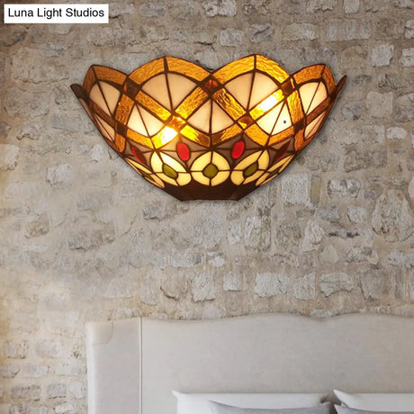 2-Light Victorian Wall Sconce With Peacock Stained Glass Bowl Design