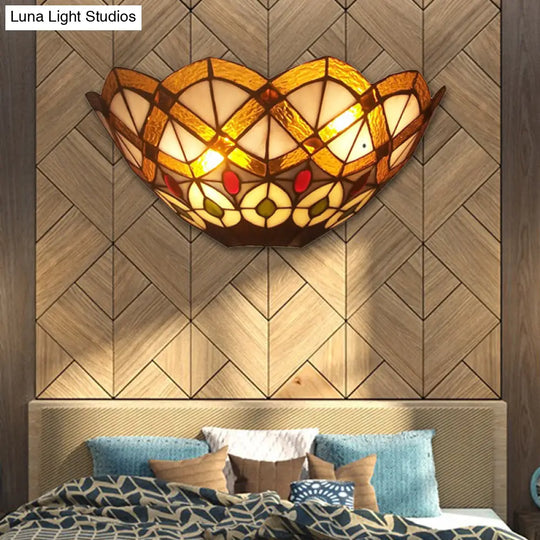 2-Light Victorian Wall Sconce With Peacock Stained Glass Bowl Design