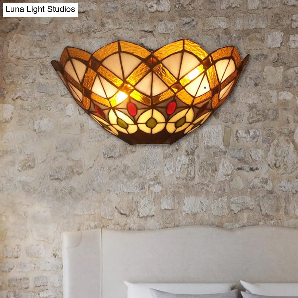 2-Light Victorian Wall Sconce With Peacock Stained Glass Bowl Design