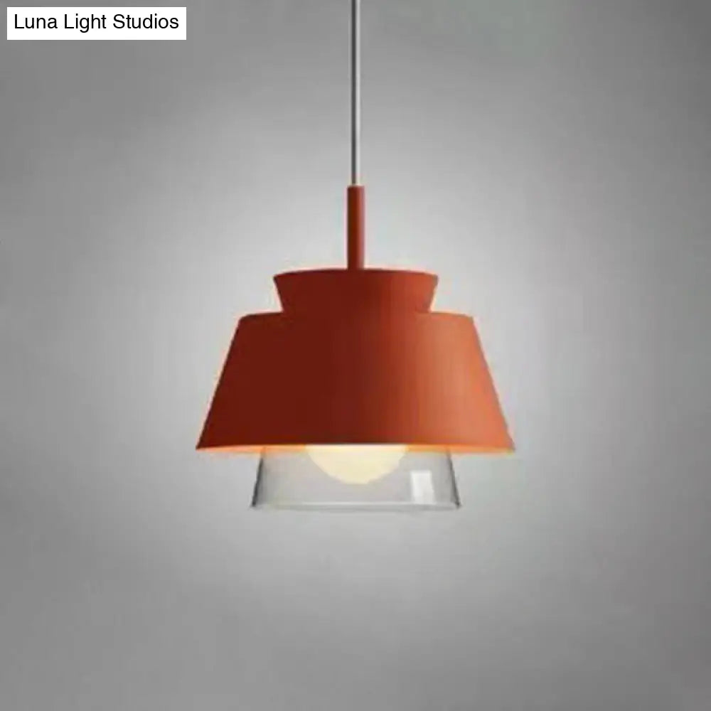 2-Color Pendulum Restaurant Ceiling Light With Metal And Glass Design 1-Bulb Orange
