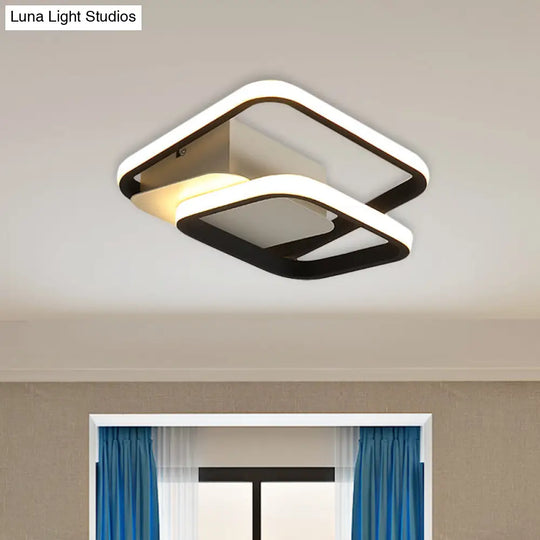 2-Square Frame Led Flushmount Ceiling Light In Modern Black And White/Warm For Hallways / Warm