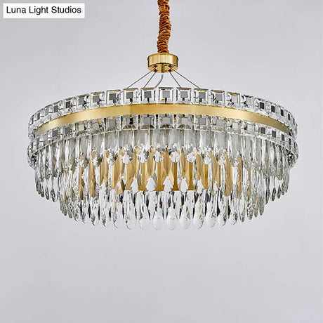 2-Tier Crystal Led Chandelier Modern Living Room Pendant Light In Gold 18’/23.5’ Width