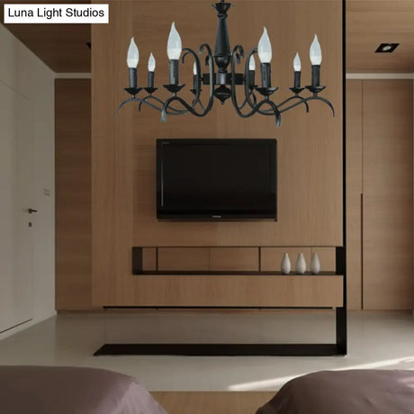 2-Tier Traditional Metal Candle Chandelier With Black Finish - Ideal For Living Room Ceiling Hanging