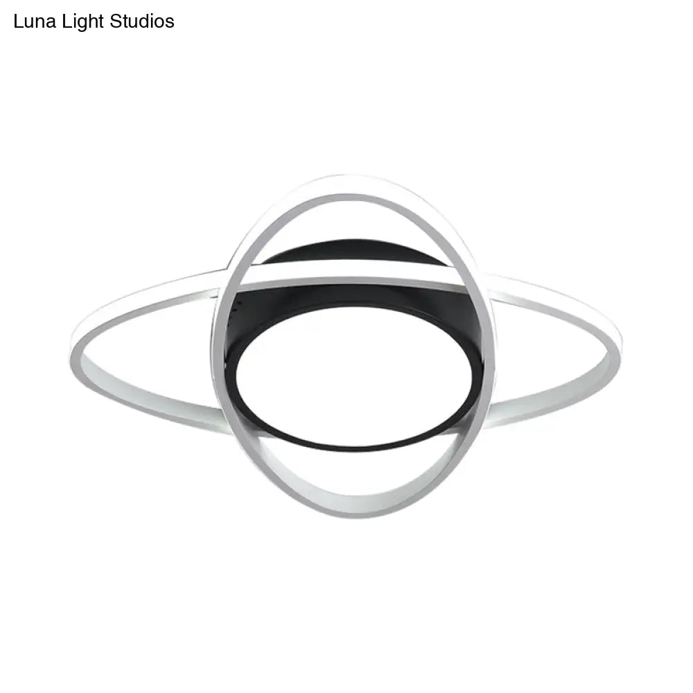 20.5’/28’ Wide Oval Metal Flush Mount Lamp - Modern Black And White Led Ceiling Fixture With
