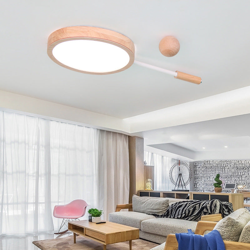 Kindergarten Flush Mount Led Ceiling Light - Creative Tennis Shape Acrylic & Wood Beige White /