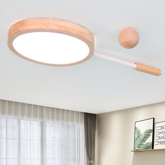Kindergarten Flush Mount Led Ceiling Light - Creative Tennis Shape Acrylic & Wood Beige