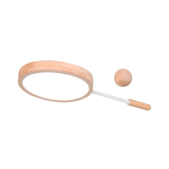 Kindergarten Flush Mount Led Ceiling Light - Creative Tennis Shape Acrylic & Wood Beige
