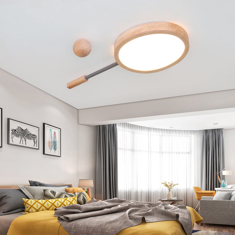 Kindergarten Flush Mount Led Ceiling Light - Creative Tennis Shape Acrylic & Wood Beige Grey / Warm