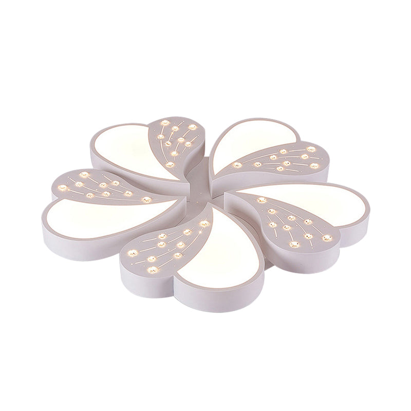Floral White Flush Mount Ceiling Lamp With Crystal For Modern Baby Room
