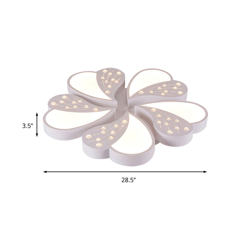 Floral White Flush Mount Ceiling Lamp With Crystal For Modern Baby Room