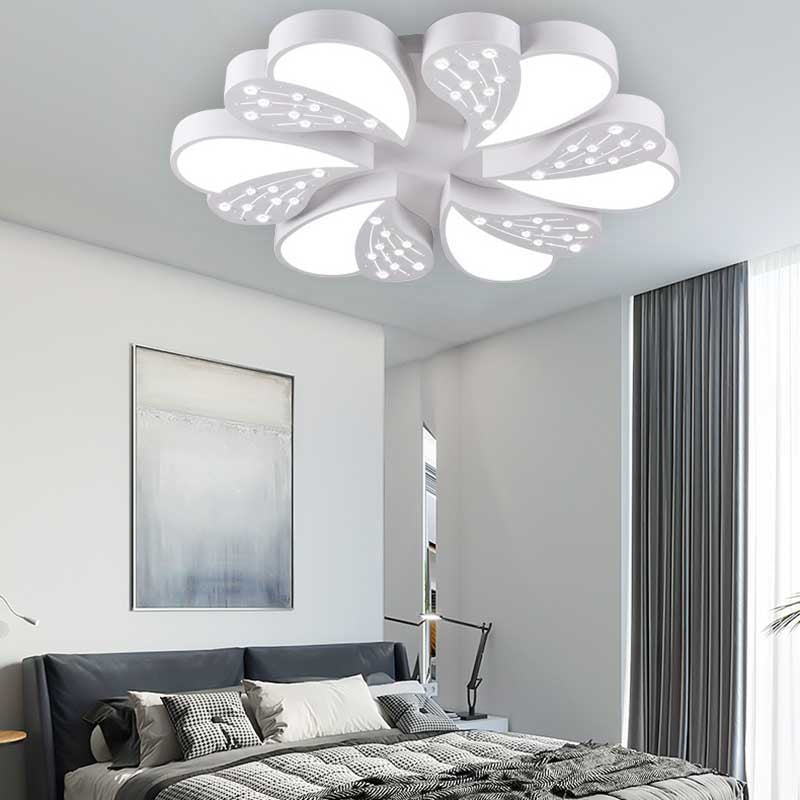 Floral White Flush Mount Ceiling Lamp With Crystal For Modern Baby Room