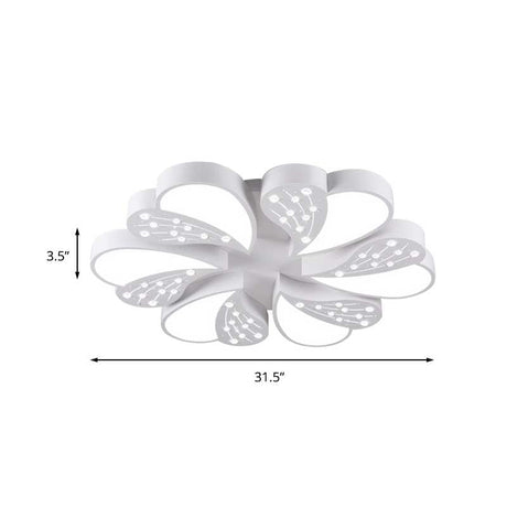 Floral White Flush Mount Ceiling Lamp With Crystal For Modern Baby Room