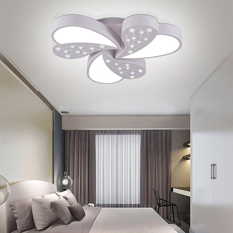 Floral White Flush Mount Ceiling Lamp With Crystal For Modern Baby Room 3 /