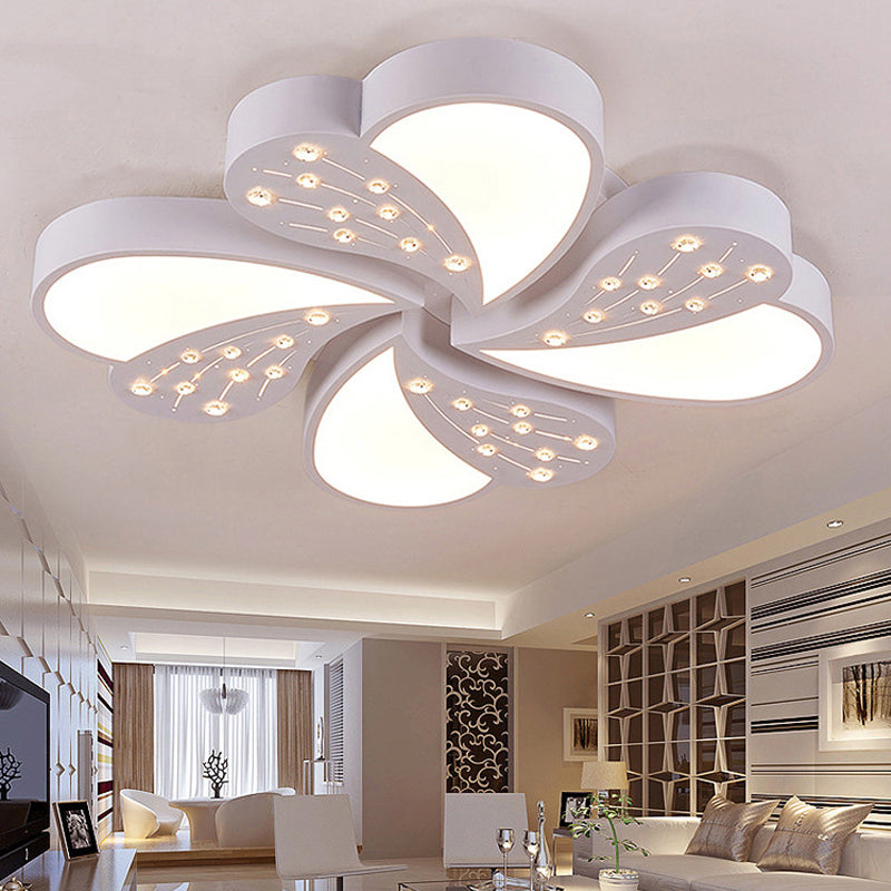 Floral White Flush Mount Ceiling Lamp With Crystal For Modern Baby Room 4 /