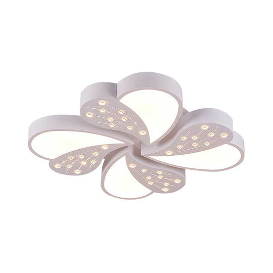 Floral White Flush Mount Ceiling Lamp With Crystal For Modern Baby Room