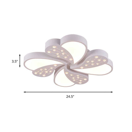 Floral White Flush Mount Ceiling Lamp With Crystal For Modern Baby Room