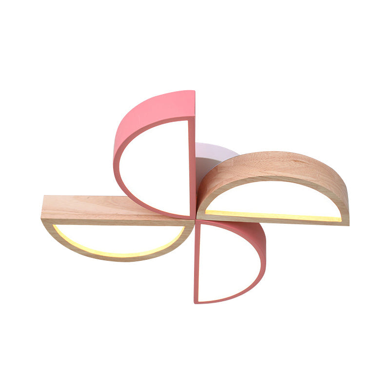Cartoon - Inspired 4 - Head Toy Windmill Led Flush Ceiling Light For Nursing Room Wooden And Metal