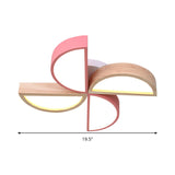 Cartoon-Inspired 4-Head Toy Windmill Led Flush Ceiling Light For Nursing Room Wooden And Metal Lamp