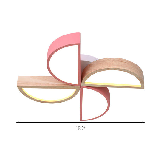 Cartoon-Inspired 4-Head Toy Windmill Led Flush Ceiling Light For Nursing Room Wooden And Metal Lamp