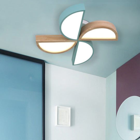 Cartoon - Inspired 4 - Head Toy Windmill Led Flush Ceiling Light For Nursing Room Wooden And Metal