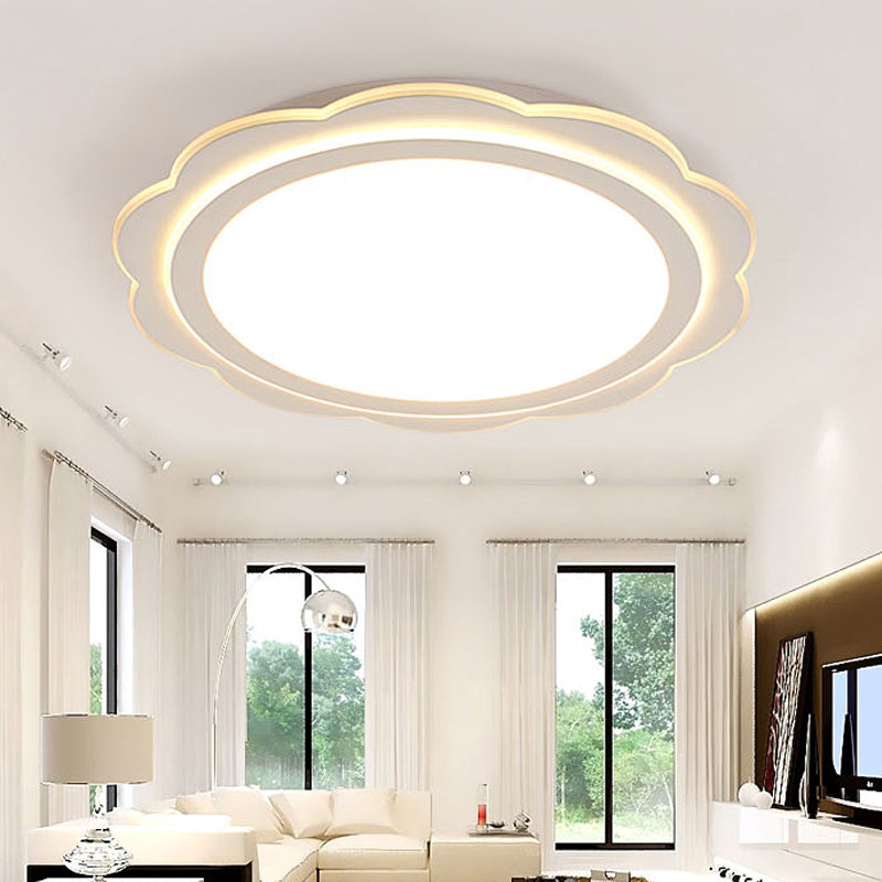 Simple Acrylic Led Flush Mount Light: White Flower Shape For Bedroom & Porch / 16 Warm