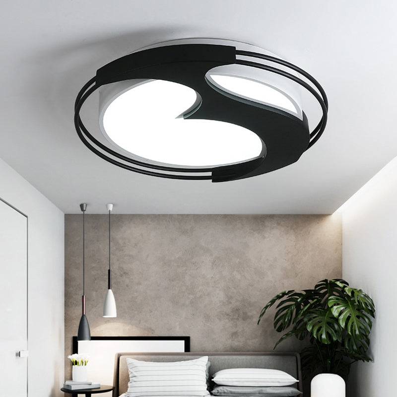 Abstract Pattern Led Ceiling Light For Kids Room Or Hotel - Round Acrylic Design In Black / 21.5