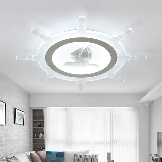 Rudder Kid’s White Ceiling Mount Light: Nautical Style Led Lamp