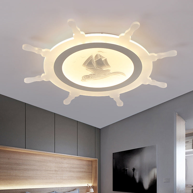 Rudder Kid’s White Ceiling Mount Light: Nautical Style Led Lamp /