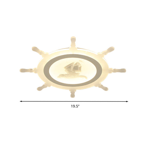 Rudder Kids White Ceiling Mount Light: Nautical Style Led Lamp