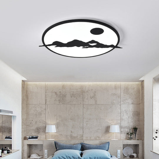 Black Led Ceiling Lamp: Creative Sun Mountain Acrylic Flush Light For Living Room & Office /