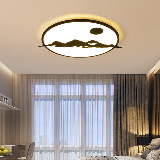 Black Led Ceiling Lamp: Creative Sun Mountain Acrylic Flush Light For Living Room & Office / 18 Warm