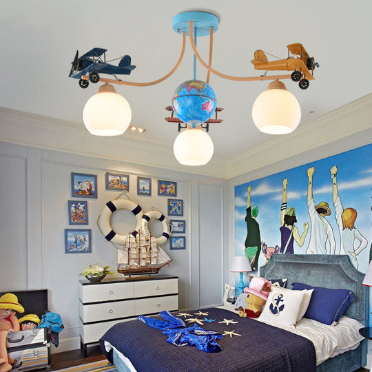 Blue Battle Plane Flush Mount Ceiling Light - Fun Cartoon Metal Fixture For Kid’s Bedroom