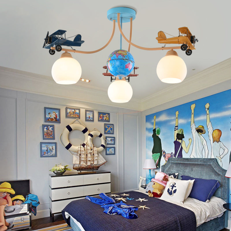 Blue Battle Plane Flush Mount Ceiling Light - Fun Cartoon Metal Fixture For Kids Bedroom