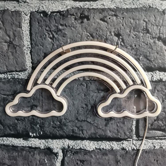 Cartoon Led Bedroom Nightstand Lamp With Rainbow Shade - White Night Lighting