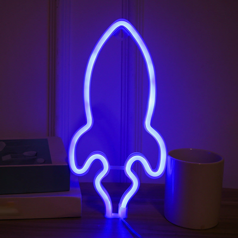 Rocket Inspired Night Stand Lamp - Led Wall Light For Childrens Bedroom Usb Powered White / Blue
