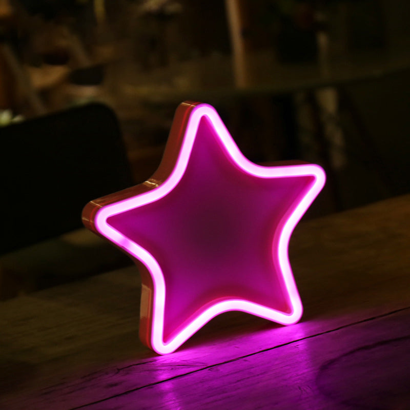 Cartoon Star Led Nightstand Lamp For Girls Room With Plastic Shade White