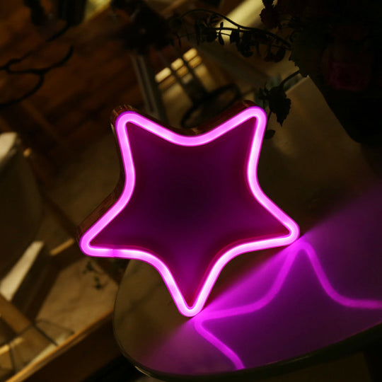 Cartoon Star Led Nightstand Lamp For Girls Room With Plastic Shade