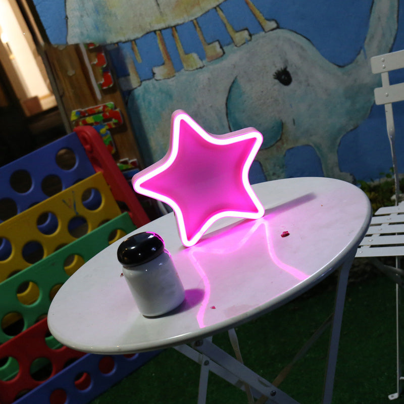 Cartoon Star Led Nightstand Lamp For Girls Room With Plastic Shade