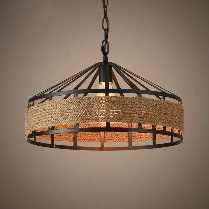 Industrial Rope Pendant Light Kit With Barn Metal Shade For Dining Room And Kitchen