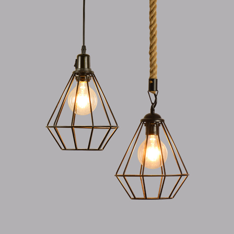 Diamond Cage Pendant Light - Elegant Metal Design For Dining Room