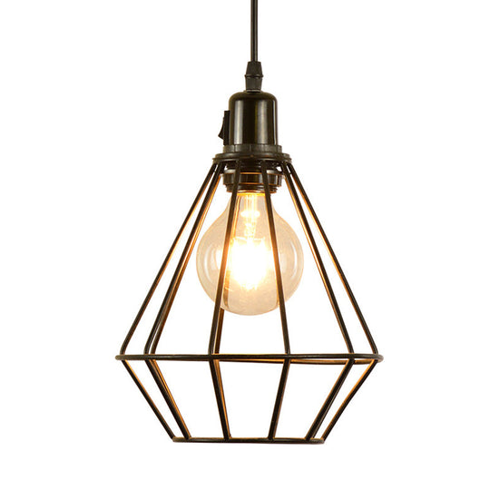 Diamond Cage Pendant Light - Elegant Metal Design For Dining Room