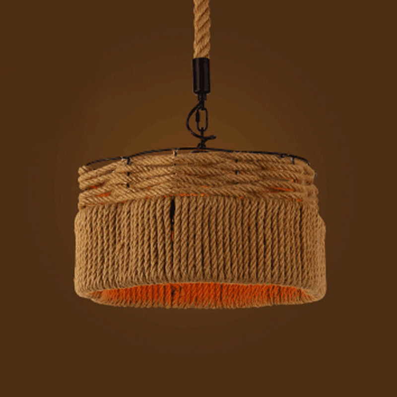 Geometric Pendant Light Kit - Industrial Beige Rope Hanging Lighting For Dining Room / D