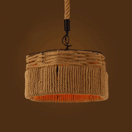 Geometric Pendant Light Kit - Industrial Beige Natural Rope Hanging Lighting For Dining Room / D