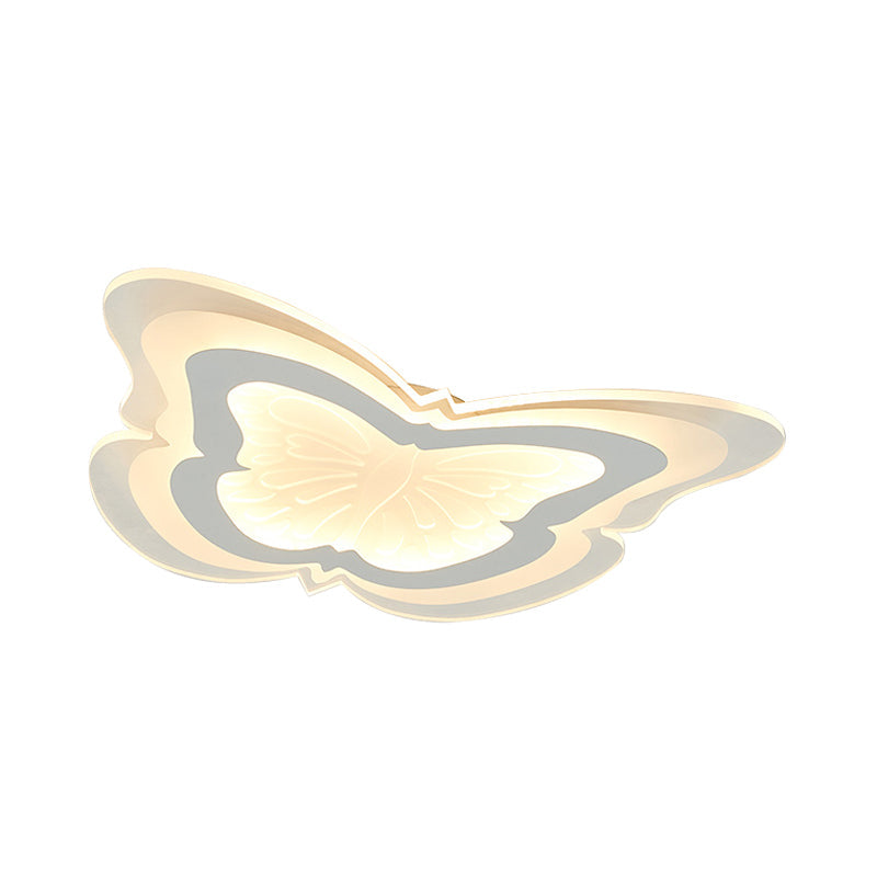 Butterfly Led Ceiling Light For Kindergarten Hallway - White Insect - Themed Acrylic Flush Mount