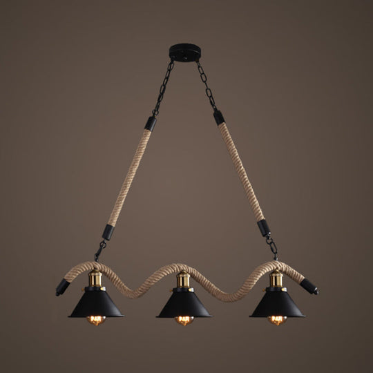 Farmhouse 3-Head Beige Geometry Pendant Light With Rope For Dining Room Or Island