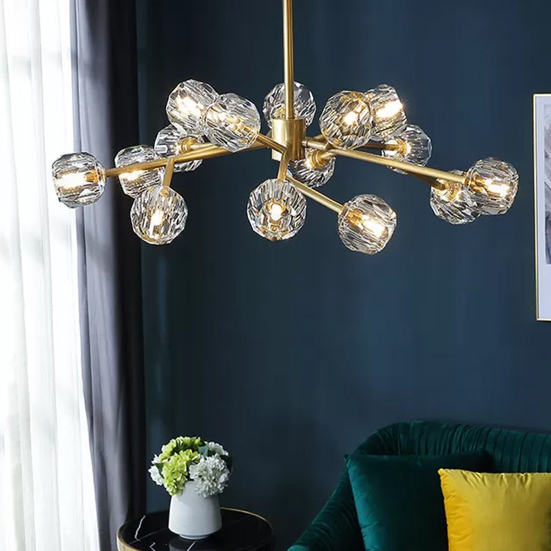 Modern Beveled Crystal Ball Chandelier - 6/15/18-Bulb Brass Living Room Lighting Fixture 15 /