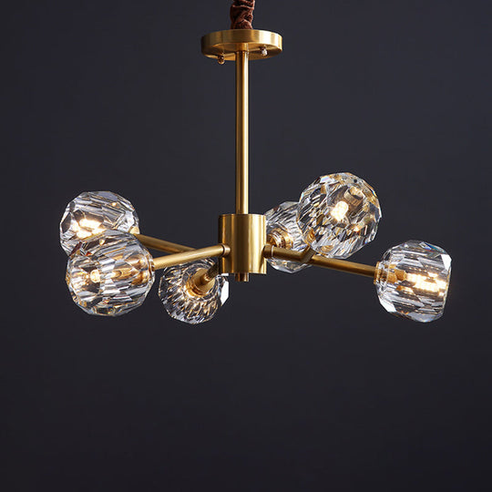 Modern Beveled Crystal Ball Chandelier - 6/15/18-Bulb Brass Living Room Lighting Fixture 6 /