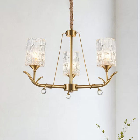 Hand-Blown Textured Glass Chandelier - 3/6/8-Light Postmodern Brass Cylinder Dining Room Ceiling